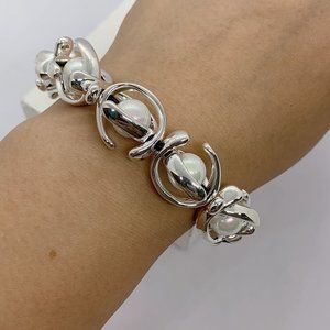 UNO de 50 Double Moon Silver Plated Leather Bracelet 8 Pearls Women Jewelry